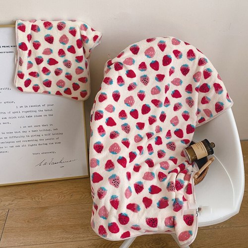 Cute Strawberry Pattern Soft Cozy Coral Fleece Towel & Blanket Set