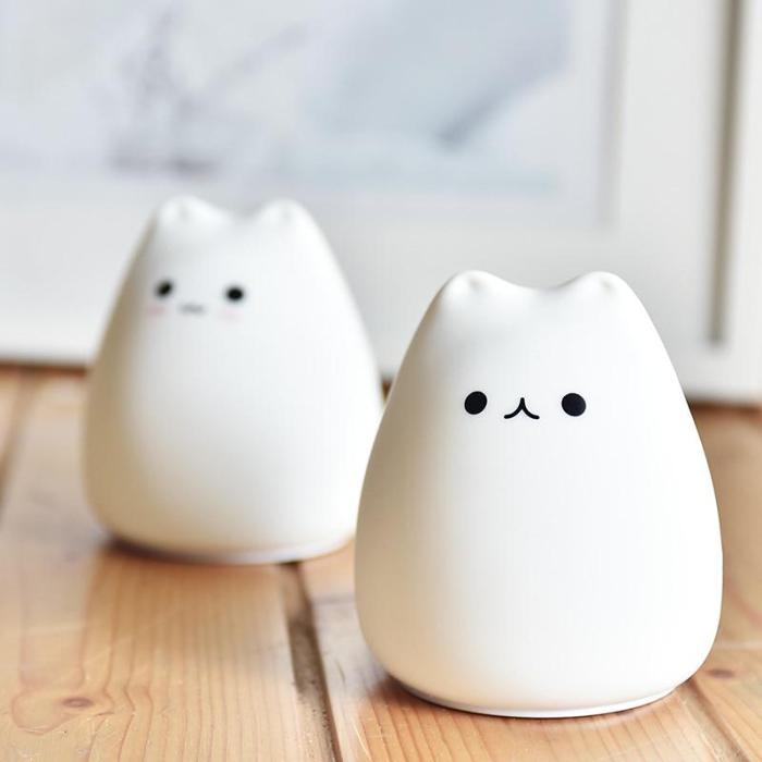 Cute Cat Silicone LED Night Light Sensor Lamp