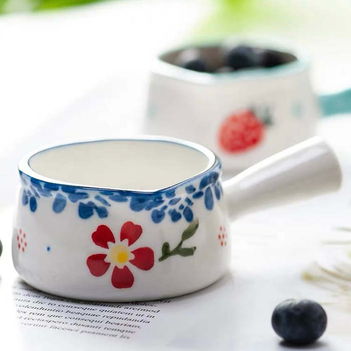 Cute Japanese Style Ceramic Mini Handle Milk Pot Bowl