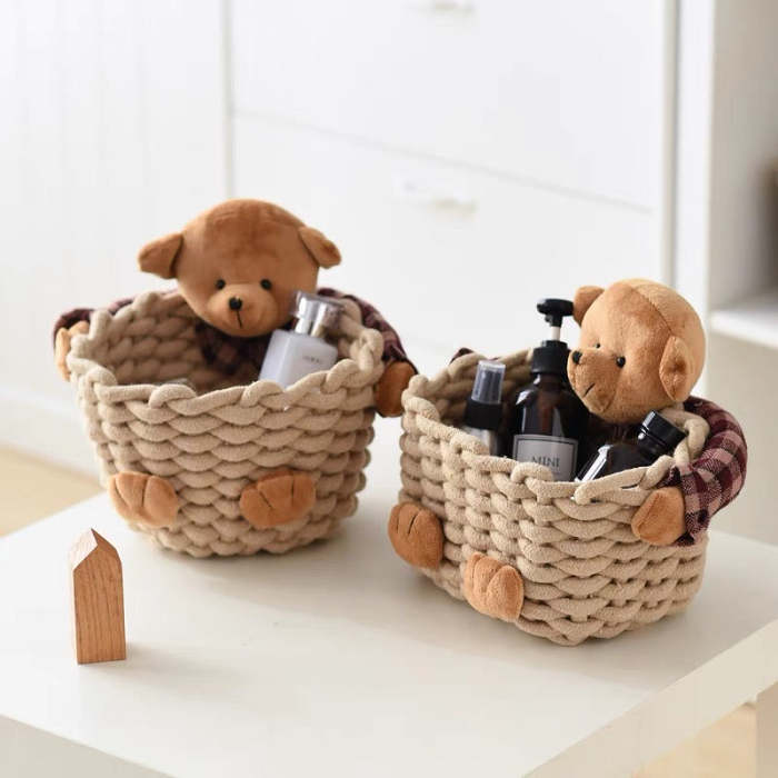 Cute Teddy Bear Hugging Mini Storage Basket Organizer