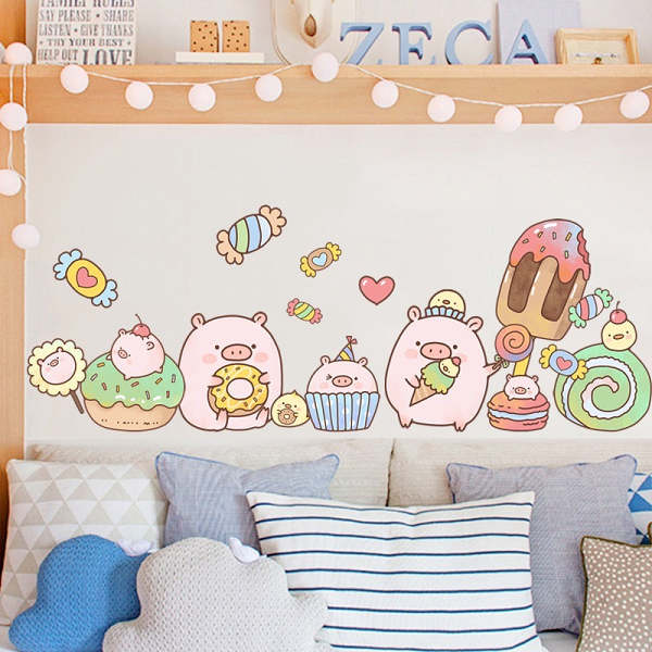 Cute Kawaii Pig Friends & Family Wall Surface Sticker Set