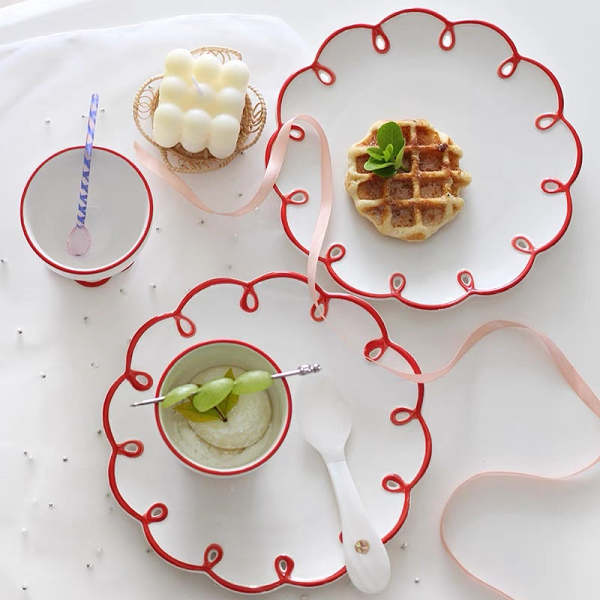 Cute French Style Red Lace Ceramic Dessert Plate