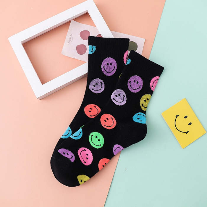 Cute Korean Style Smiley Face Print Cotton Socks