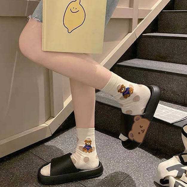 Cute Kawaii Korean Style Teddy Bear Thick Bathroom Slippers