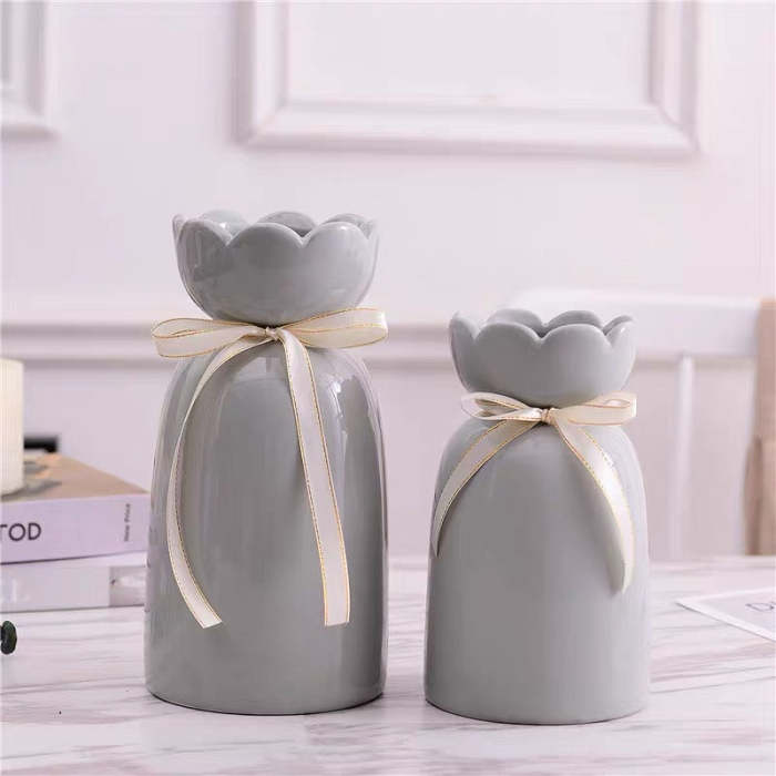Cute Pastel Color Ribbon Bouquet Ceramic Vase Decor