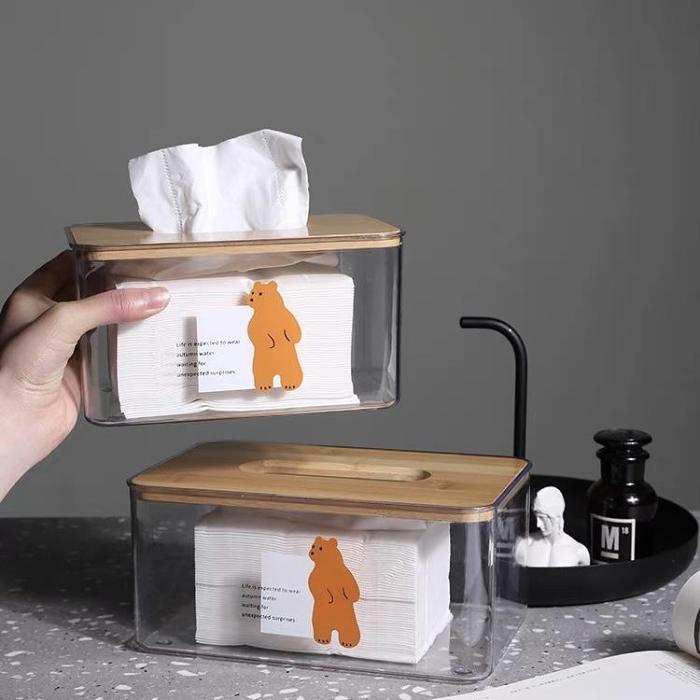 Original Animal Cartoon Transparent Wood Tissue Storage Box
