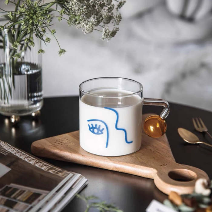 Cute Nordic Style Face Illustration Transparent Breakfast Glass
