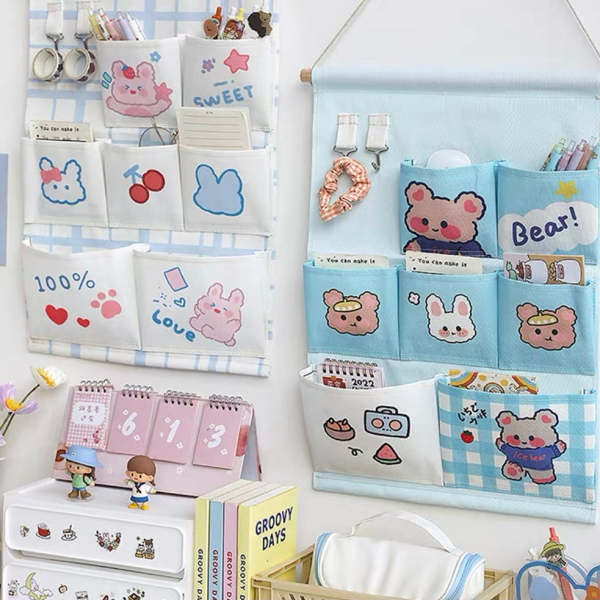 Cute Kawaii Bear & Bunny Friends Wall Hanging Pocket Storage Bag