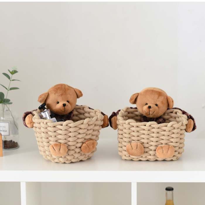 Cute Teddy Bear Hugging Mini Storage Basket Organizer