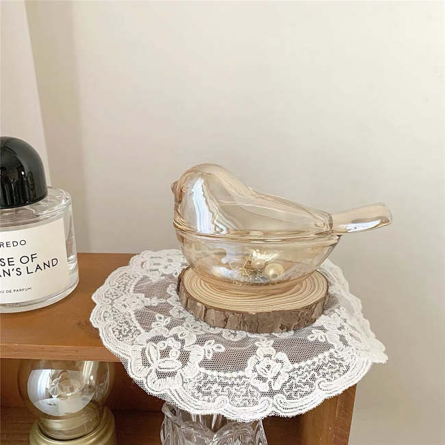Cute Tea Colour Bird Glass Decor & Accessories Storage Jar