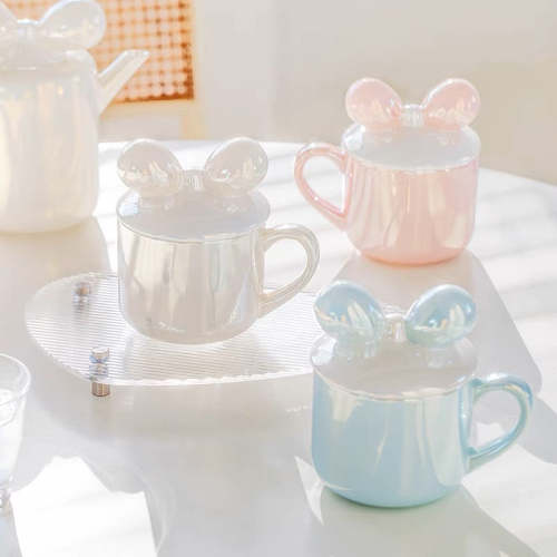 Cute Dreamy Pearl Ribbon Ceramic Mug Cup
