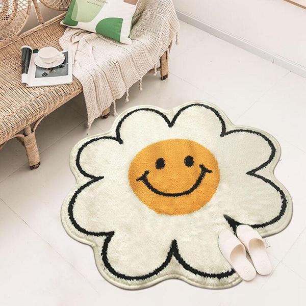 Cute Flower Shape Smiley Face Anti-Slip Bathroom Living Room Doormat Carpet