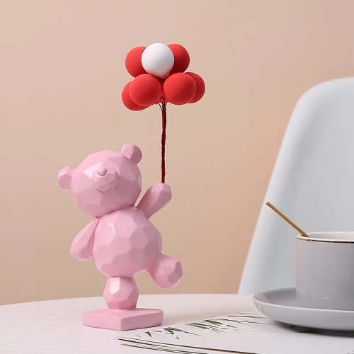 Cute Nordic Style Teddy Bear with Balloon Home Decor Figurine