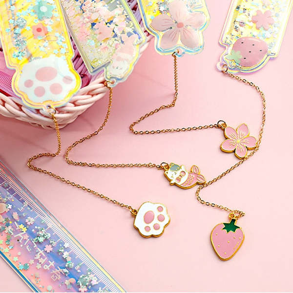 Kawaii Pendant Sparkling Glitter Bookmark Ruler