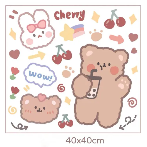 Kawaii Teddy Bear & Bunny Friends Wall Surface Sticker Set