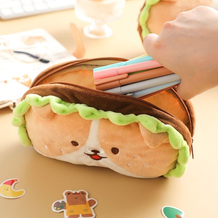 Kawaii Doll Plush Hamburger Bear & Dog Pencil Case Bag