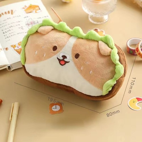 Kawaii Doll Plush Hamburger Bear & Dog Pencil Case Bag