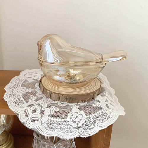 Cute Tea Colour Bird Glass Decor & Accessories Storage Jar