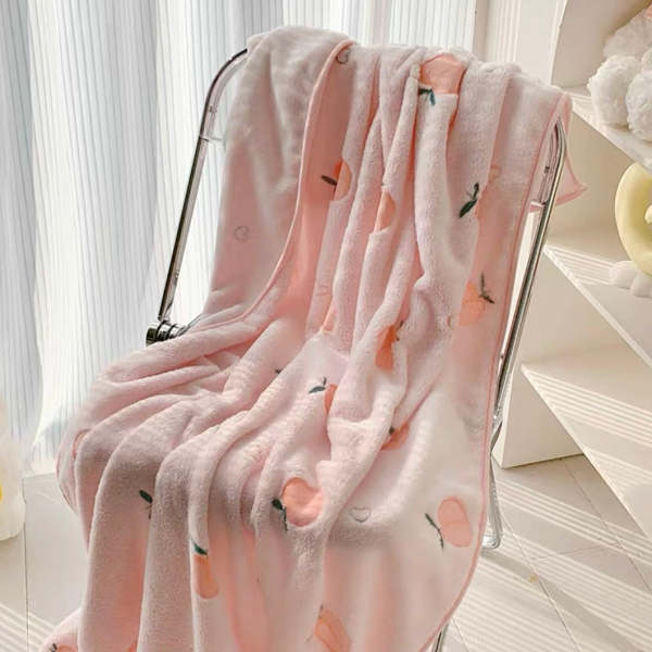 Cute Pastel Colour Daisy & Peach Print Coral Fleece Blanket