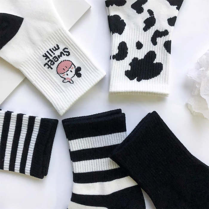 Kawaii Cozy Cow Milk Print Ankle Socks