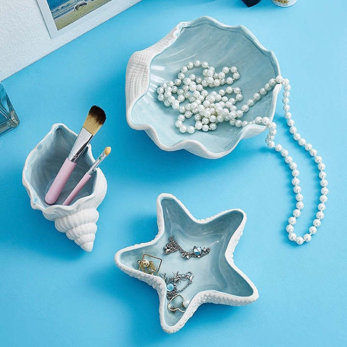 Nordic Style Ceramic Mermaid Shell Storage Decor Plate Set