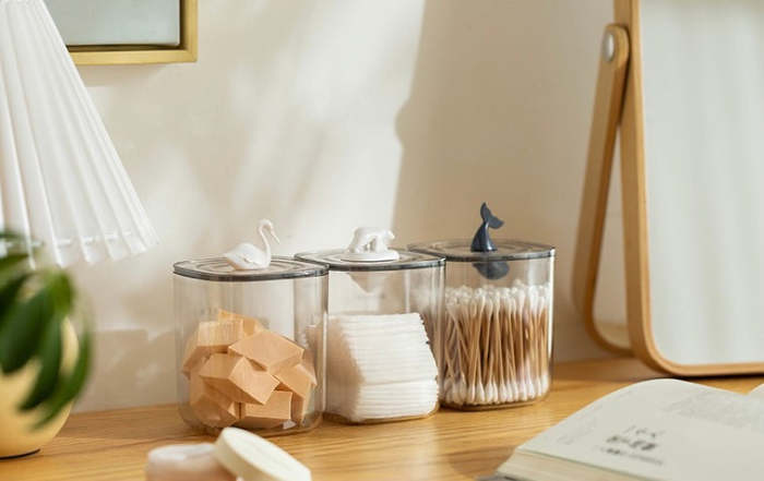 Cute Animals Transparent Cotton Swabs Facial Wipe Storage Box