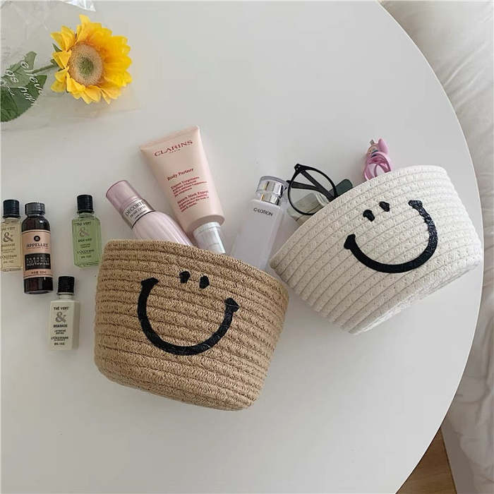 Cute Smiley Cotton Rope Woven Basket Storage