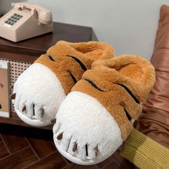 Cute Tiger Paw Fluffy Furry Winter Home Slippers