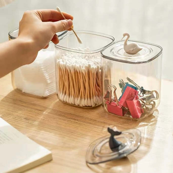 Cute Animals Transparent Cotton Swabs Facial Wipe Storage Box
