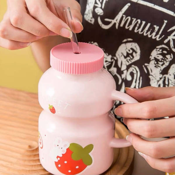 Cute Ceramic Yogurt Drink Mini Fruits Mug Cup with Straw