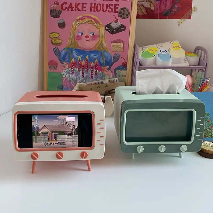 Cute Multi-functional Creative TV Tissue Box with Mobile Phone Stand