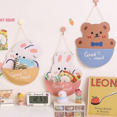 Cute Kawaii Bear & Bunny Wall Mounted Hanging Storage Bag Decor