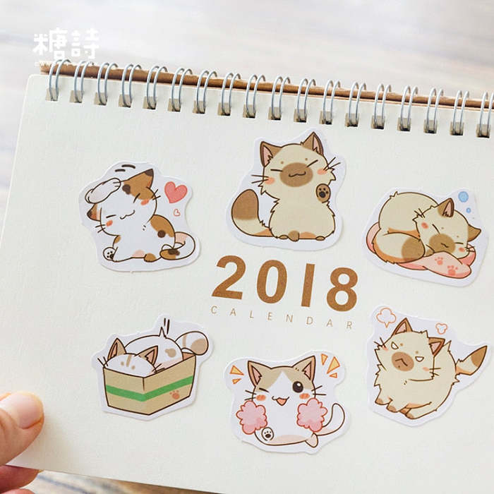 Mini Cartoon Cat Illustration Scrapbooking Box Sticker