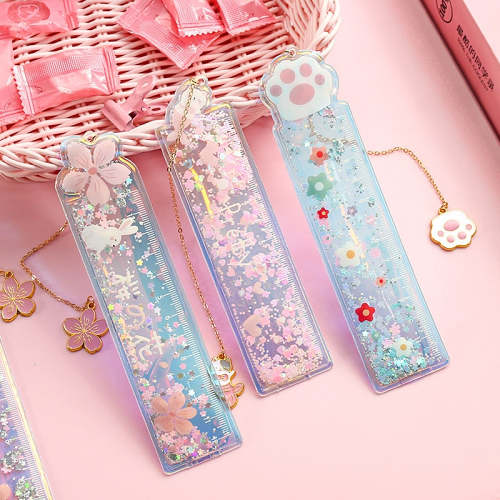 Kawaii Pendant Sparkling Glitter Bookmark Ruler