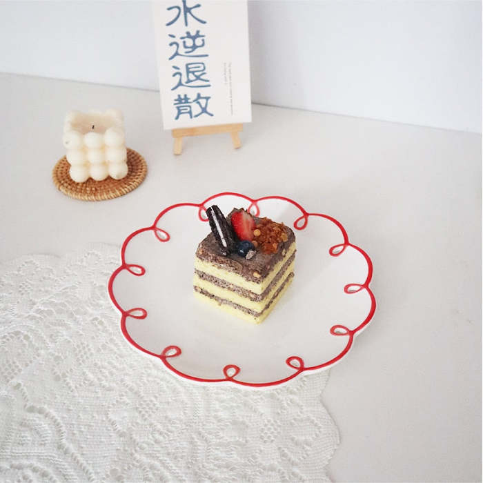 Cute French Style Red Lace Ceramic Dessert Plate