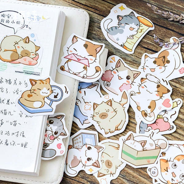 Mini Cartoon Cat Illustration Scrapbooking Box Sticker