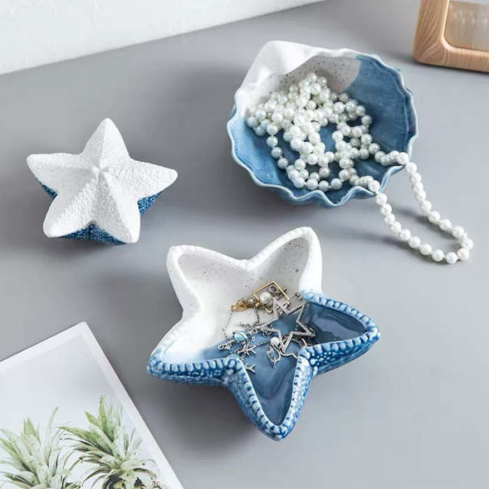 Nordic Style Ceramic Mermaid Shell Storage Decor Plate Set