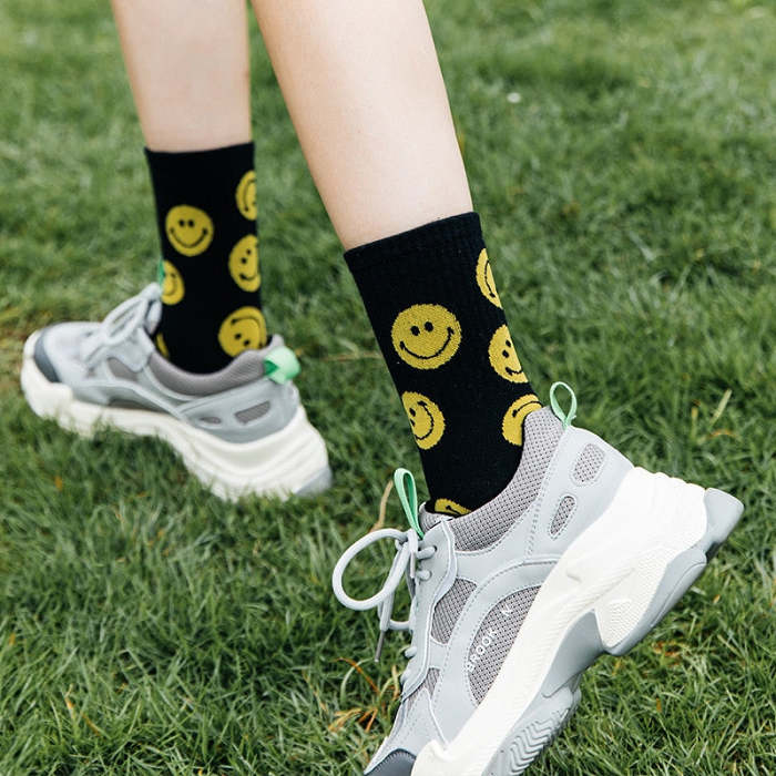 Cute Korean Style Smiley Face Print Cotton Socks