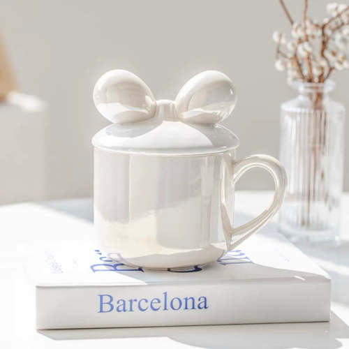 Cute Dreamy Pearl Ribbon Ceramic Mug Cup