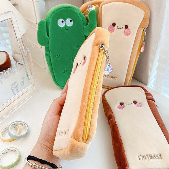 Cute Mr Toast & Mr Cactus Plush Pencil Case Holder