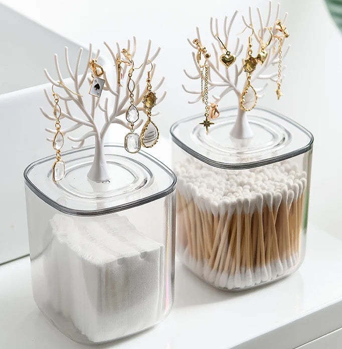 Cute Transparent Pine Tree Cotton Swabs Facial Wipe Storage Box & Accessories Holder
