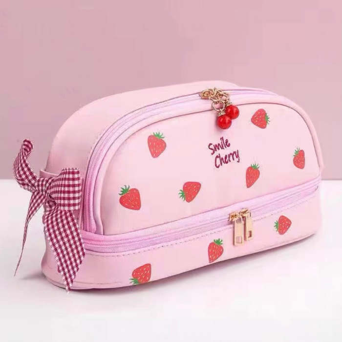 Kawaii Japanese Style Double Layer Heart & Strawberry & Bear Pencil Case