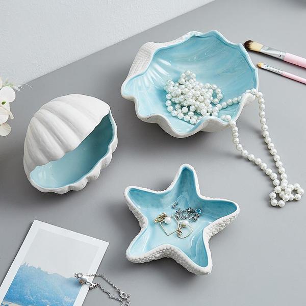 Nordic Style Ceramic Mermaid Shell Storage Decor Plate Set