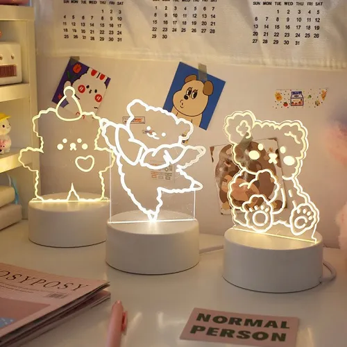 Cute Kawaii Teddy Bear Transparent LED Bedside Night Light