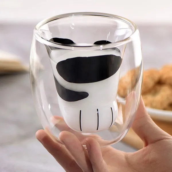 Cute Cat Paw Heat Resistant Double Layered Glass Cup