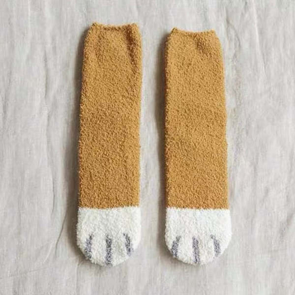 Cute Coral Fleece Cat Paw Winter Warm House Sleeping Socks