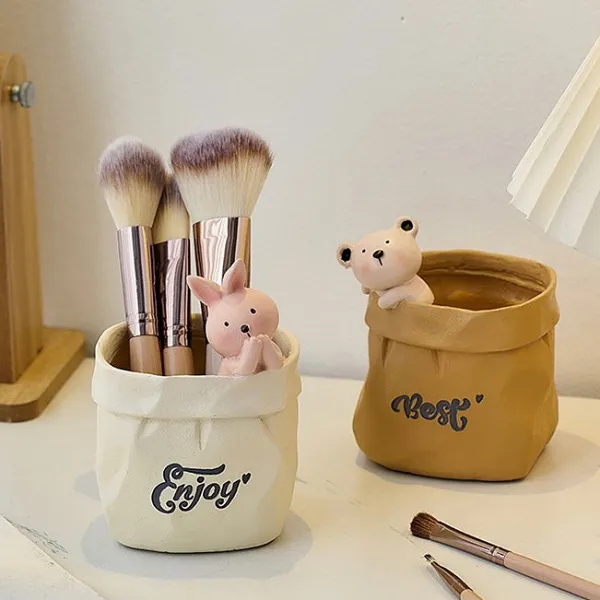Cute Animals in Paper Bag Desk Decorative Pen Make Up Holder