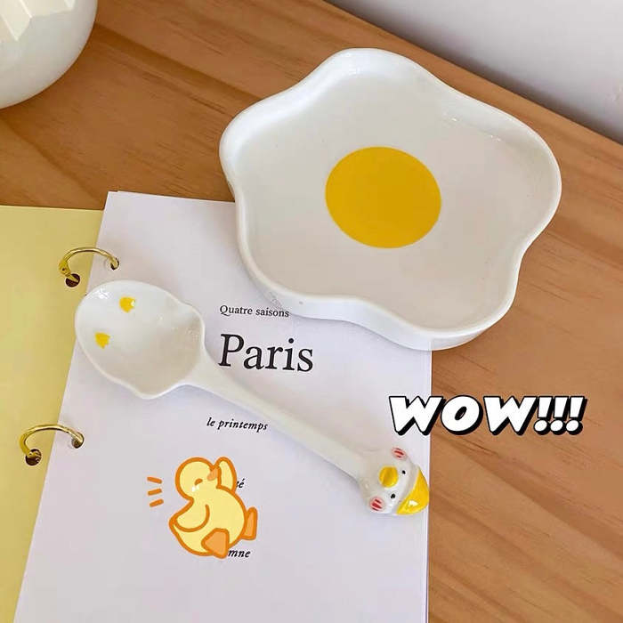 Cute Korean Style Sunshine Egg Shape Ceramic Plate