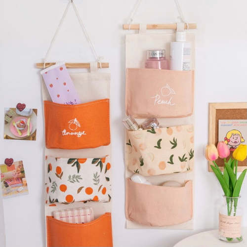 Cute Kawaii Peachy Pastel Illustration Wall Hanging Storage Bag