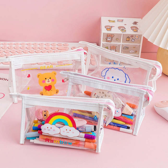 Cute Transparent Pattern Waterproof Pencil Case Bag
